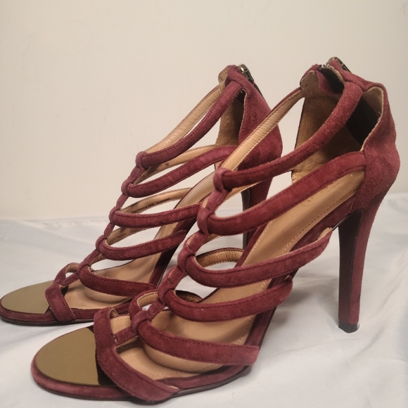 Coach Burgundy Suede Strappy Heels - Picture 3 of 7